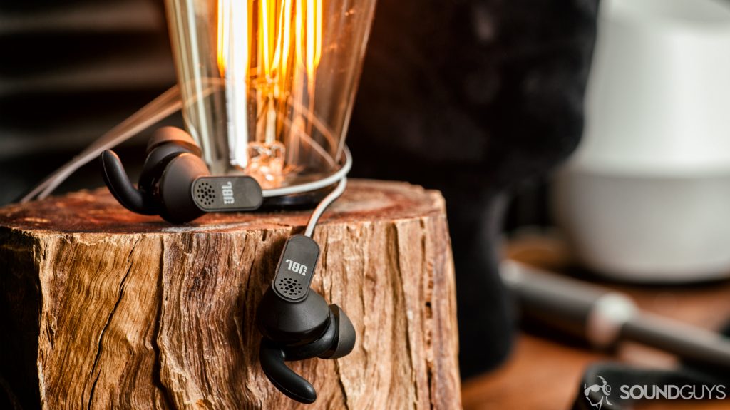 A photo of the JBL Reflect Aware C in-ear USB-C headphones.