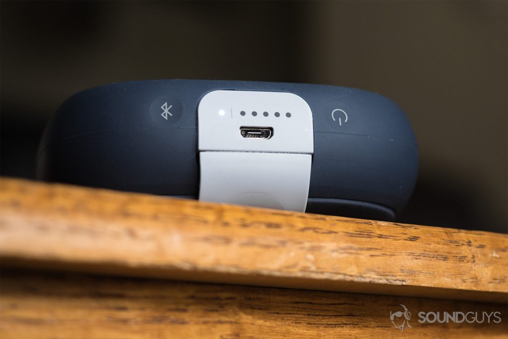 The Bose SoundLink Micro (blue): a view of the micro USB port