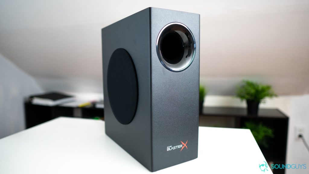 Pictured is the subwoofer of the Creative Sound BlasterX Katana.