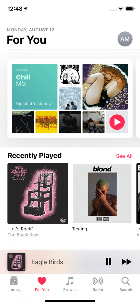Screenshot of the For you section in Apple Music on iOS. 