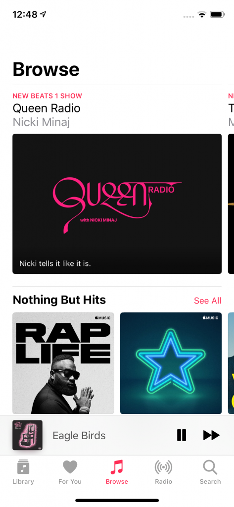 Screenshot of the browse tab in Apple Music on iOS. 