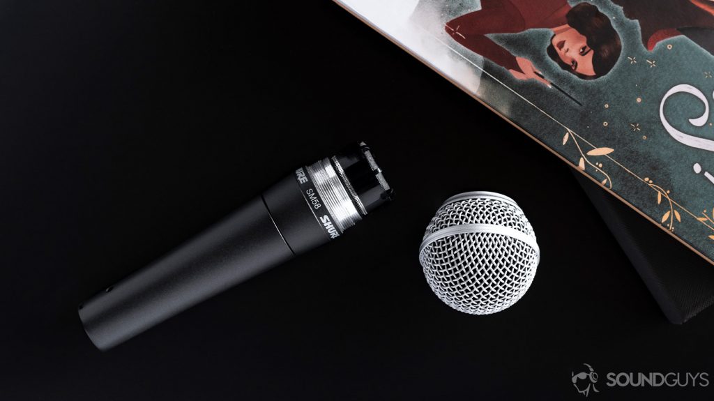 The Shure SM58 grille detached from the microphone stem.