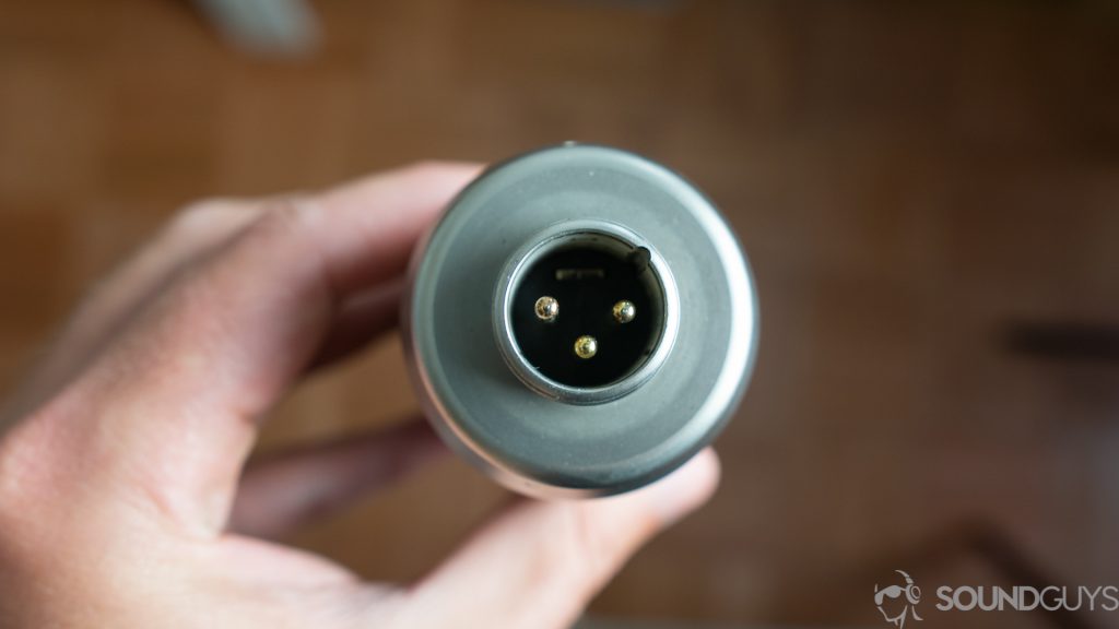 A photo of the Rode NT1-A XLR connection, which may be used for home studio recording.