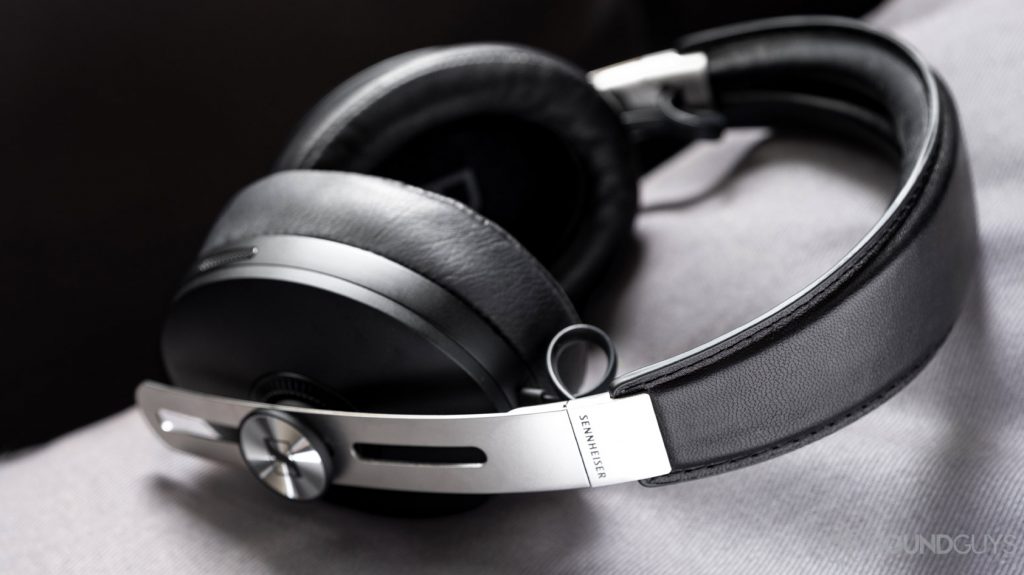 A picture of the Sennheiser Momentum Wireless 3 aptX Bluetooth headphones in black, focused on the headband stitching.