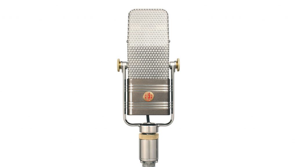 AEA A440 ribbon type of microphone against white background.