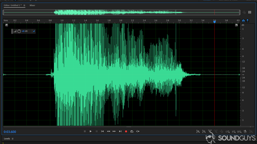 A screenshot of a clipped voice sample in Adobe's DAW: Audition.