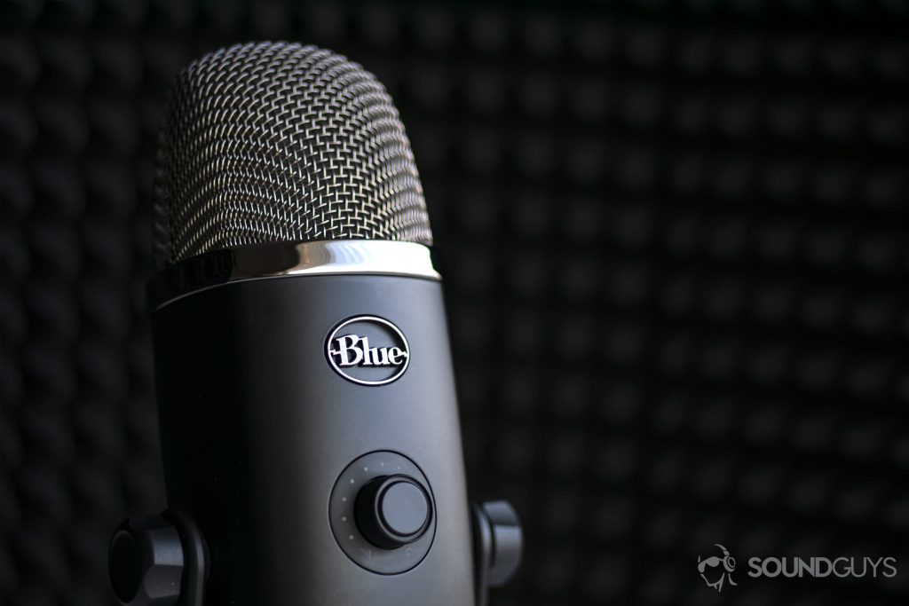A photo of the Blue Microphones Yeti X in front of sound dampening material, a common mic choice for those wanting to podcast at home.