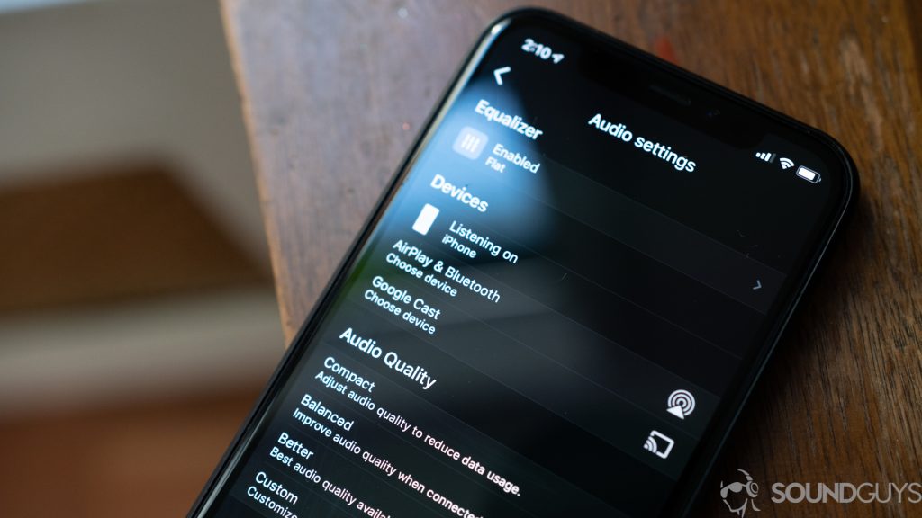 Audio settings screen on Deezer app
