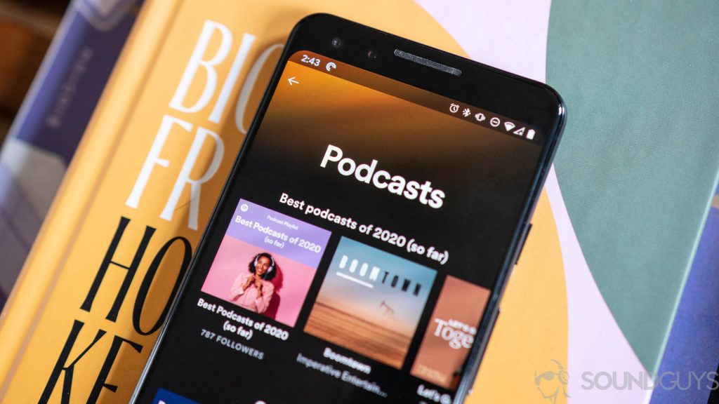 Close-up of the podcast section on the Spotify app in iOS.