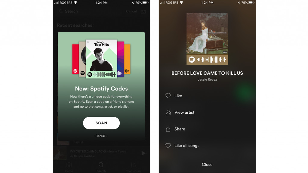 A screenshot of Spotify Codes which are custom per user.