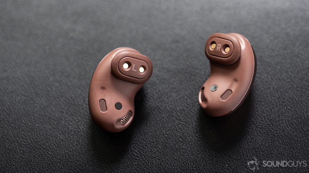 A picture of the Samsung Galaxy Buds Live noise cancelling true wireless earbuds wing tips, air vents, and IR sensors.
