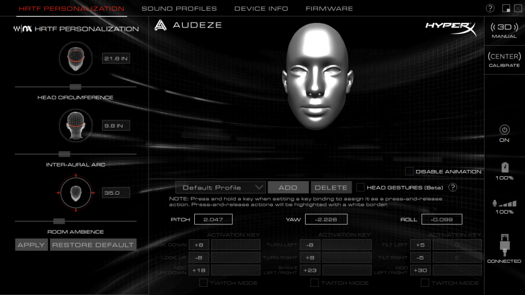 A screenshot for the HyperX Orbit app, which is just a reskin of Audeze HQ.