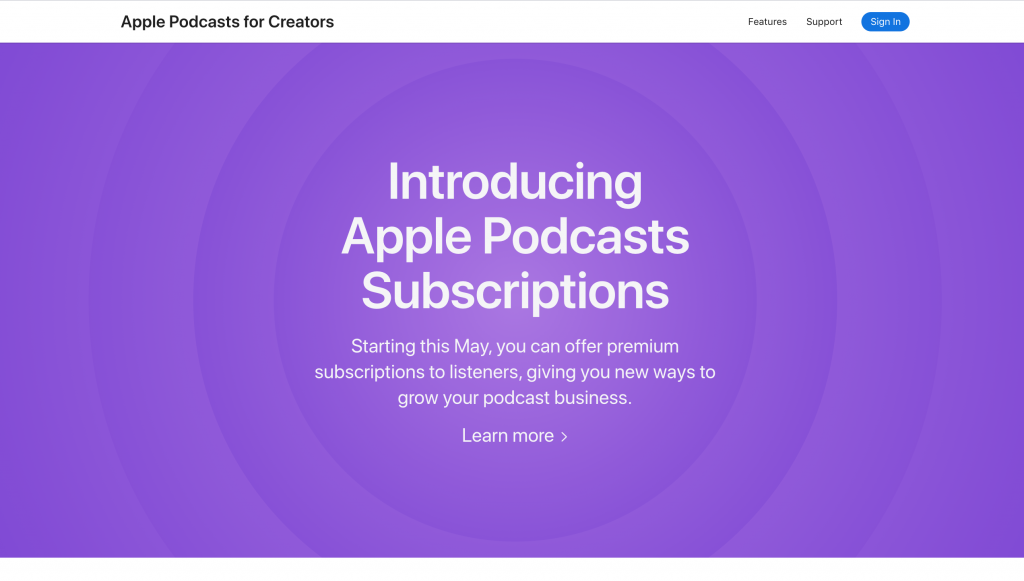 Screenshot of Apple Podcasts for creators website.