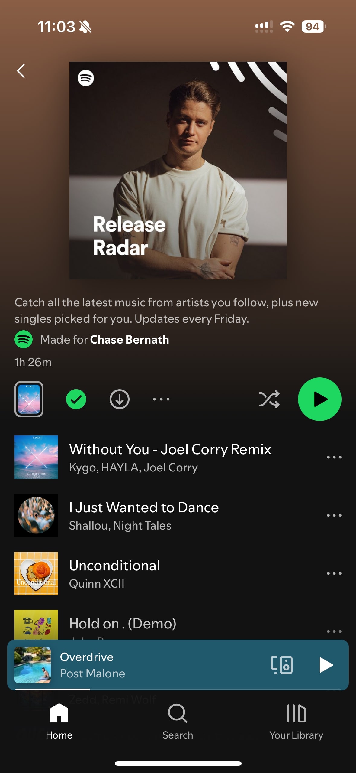 Spotify Release Radar playlist.