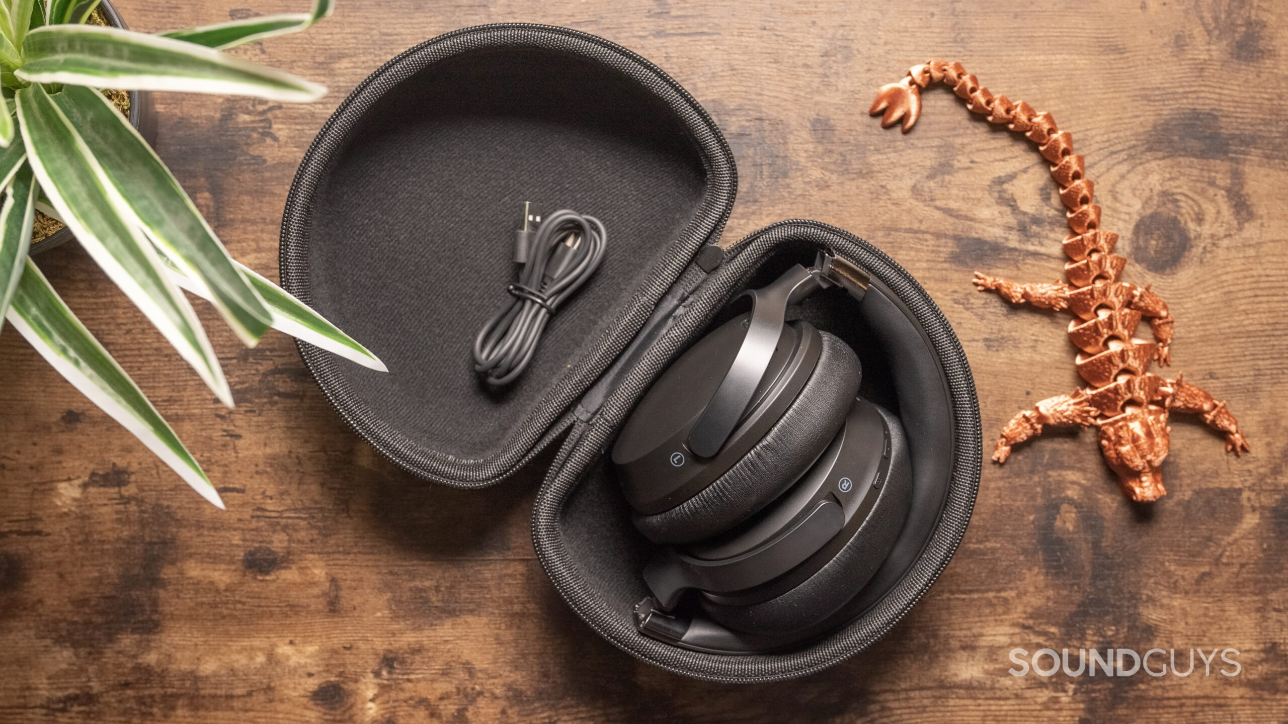The Monoprice Dual Driver Bluetooth Headphones inside-case with cable