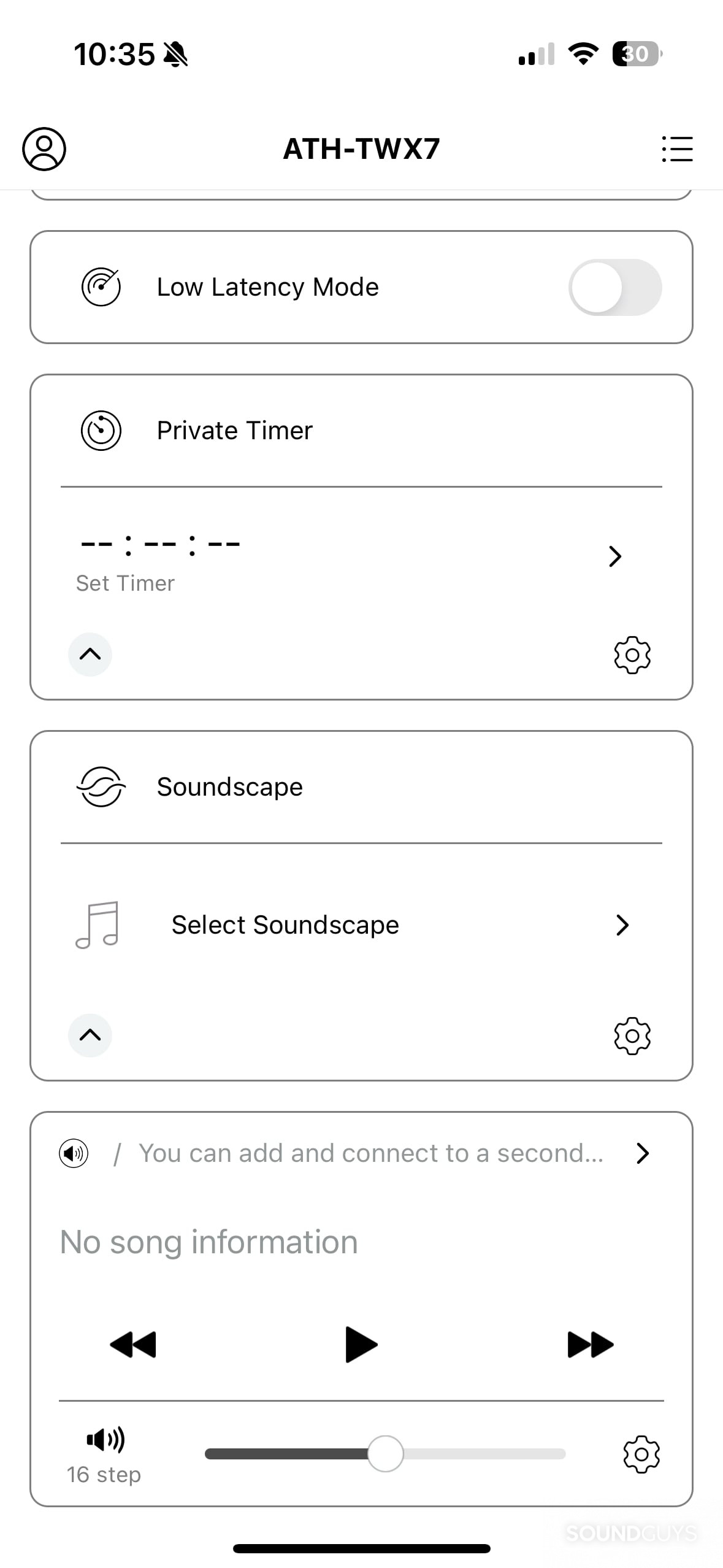 Audio-Technica ATH-TWX7 A-T Connect app music playback.