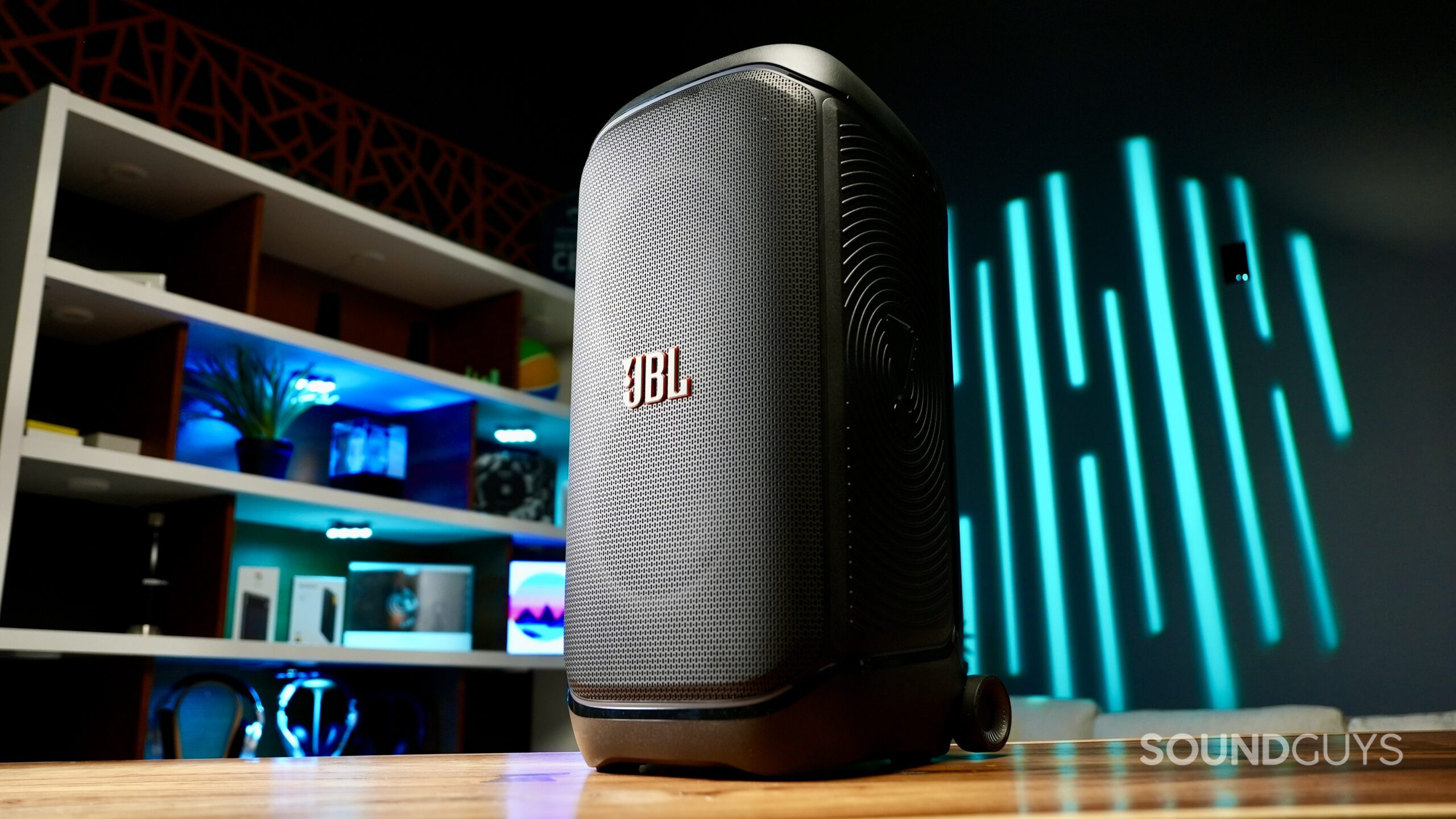The JBL PartyBox 320 on a wooden table