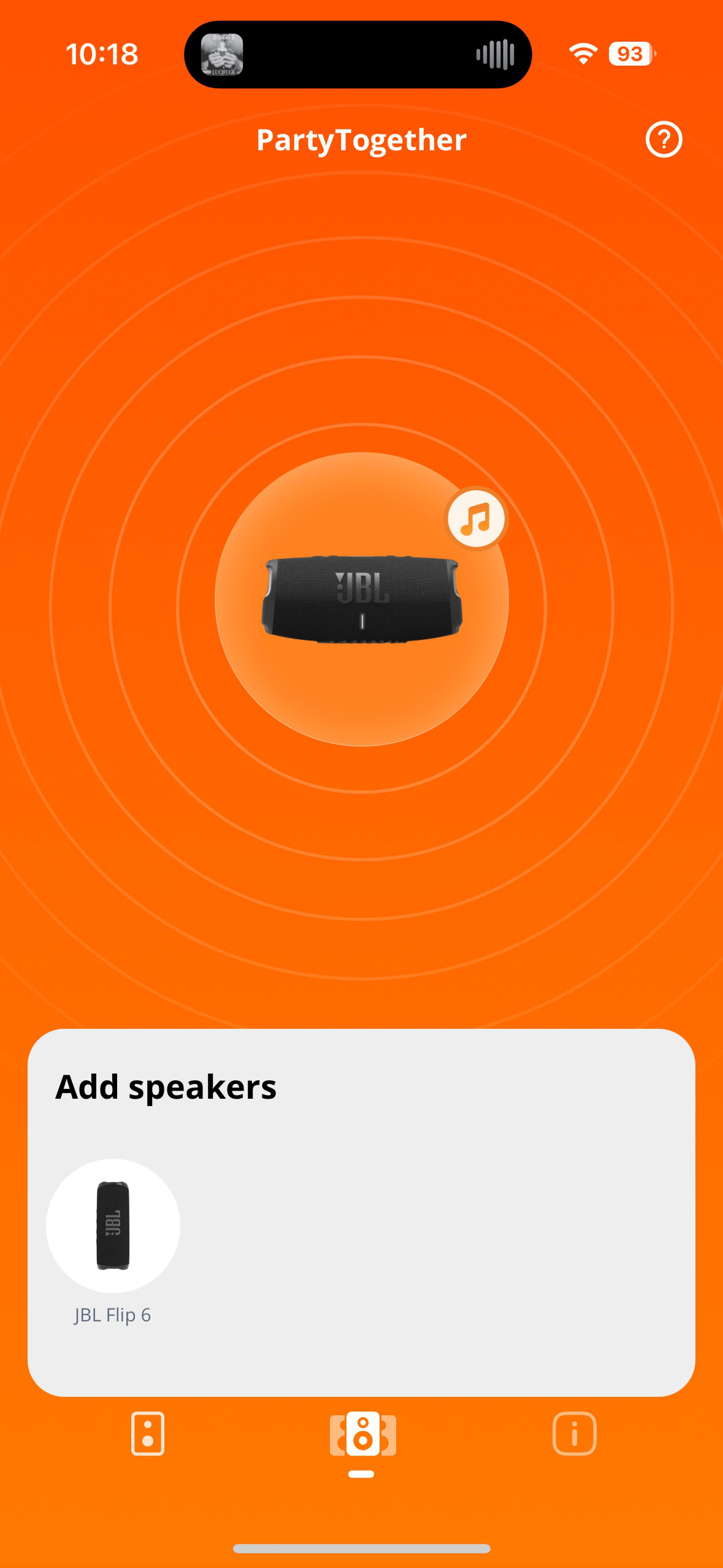 Screen shot of the JBL Portable app while connected to a JBL Charge 5.