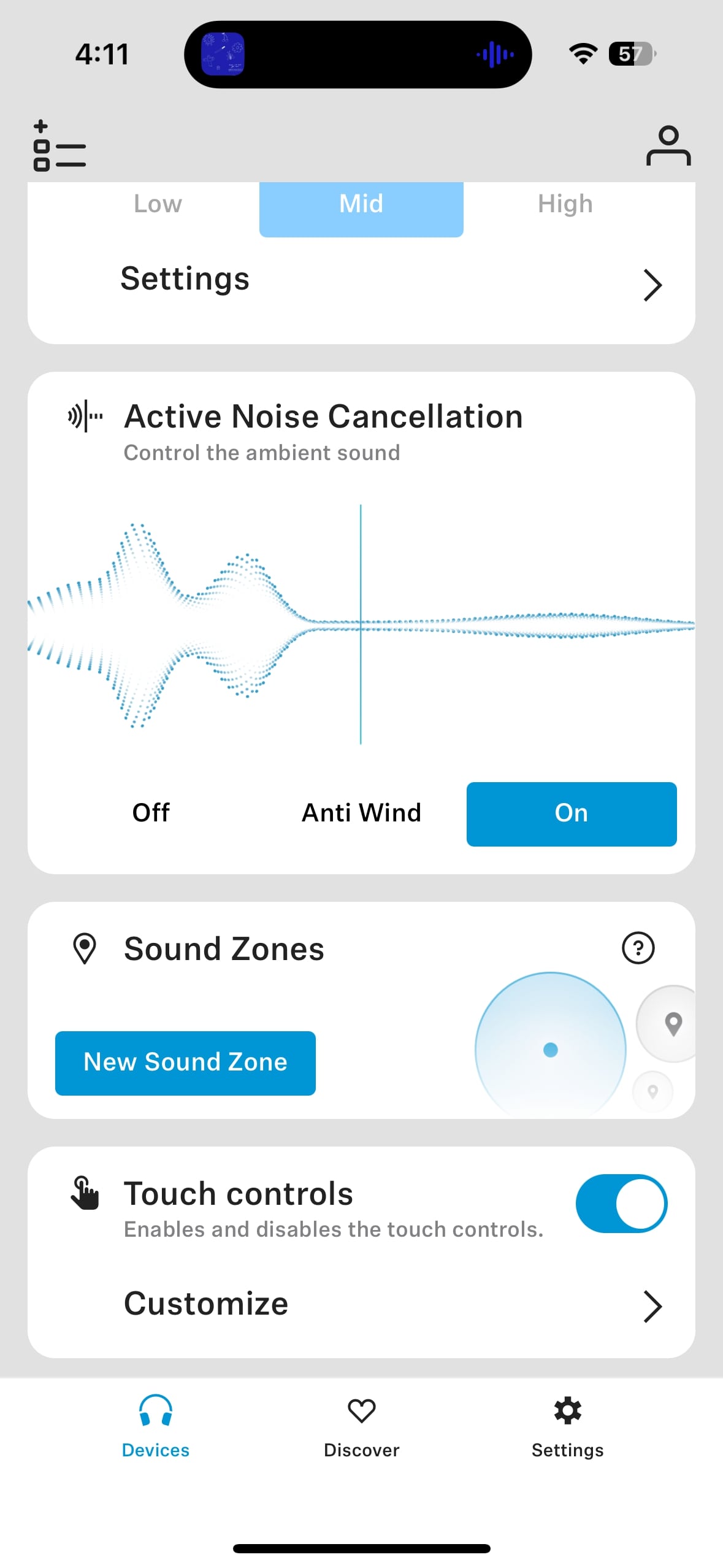 Sennheiser ACCENTUM True Wireless Smart Control app listening modes.