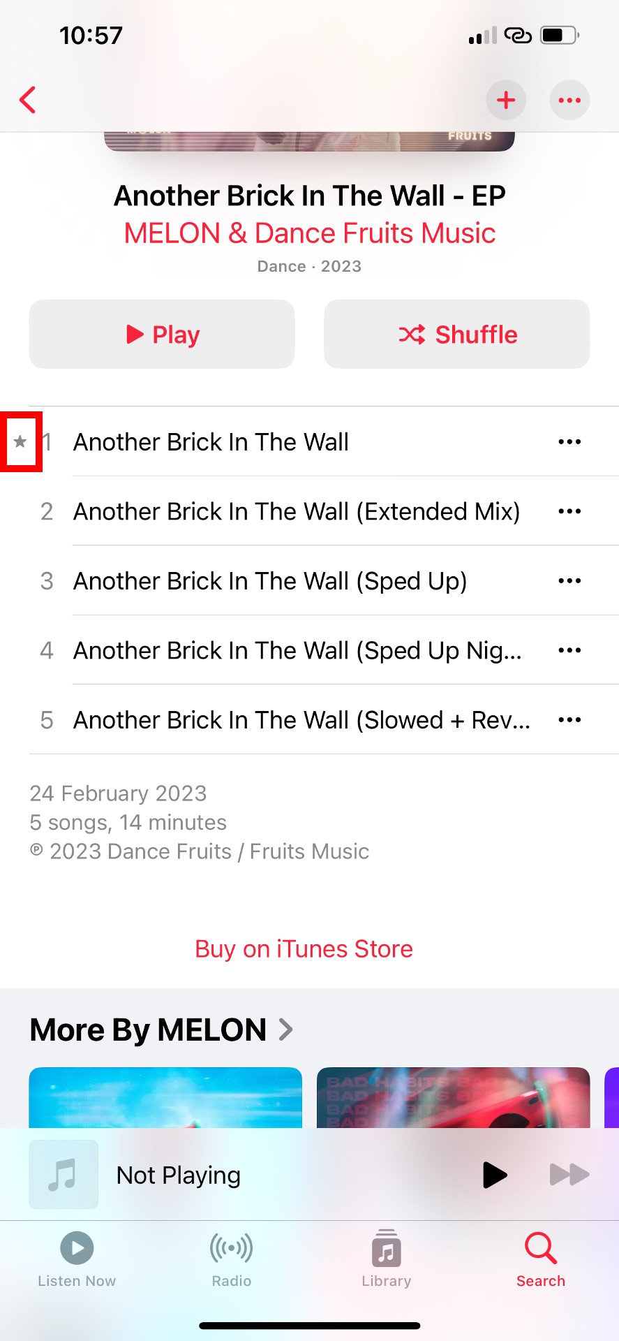 Apple Music album showing a track with a star icon