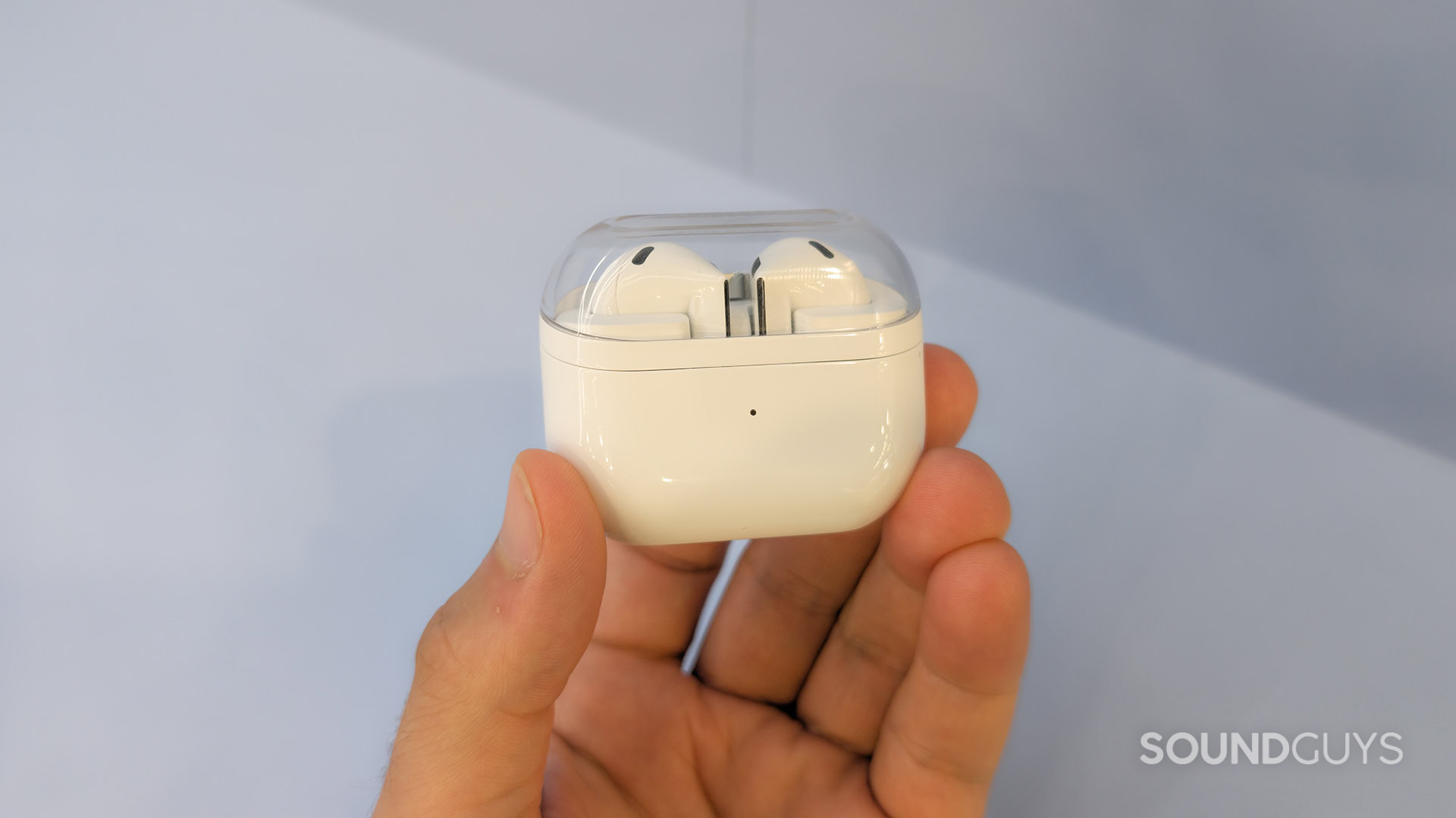 The Samsung Galaxy Buds 3 inside their charging case.