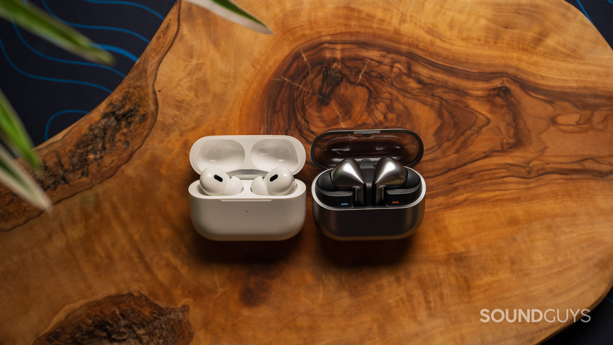 The Samsung Galaxy Buds3 Pro next to the Apple AirPods Pro (2nd generation)