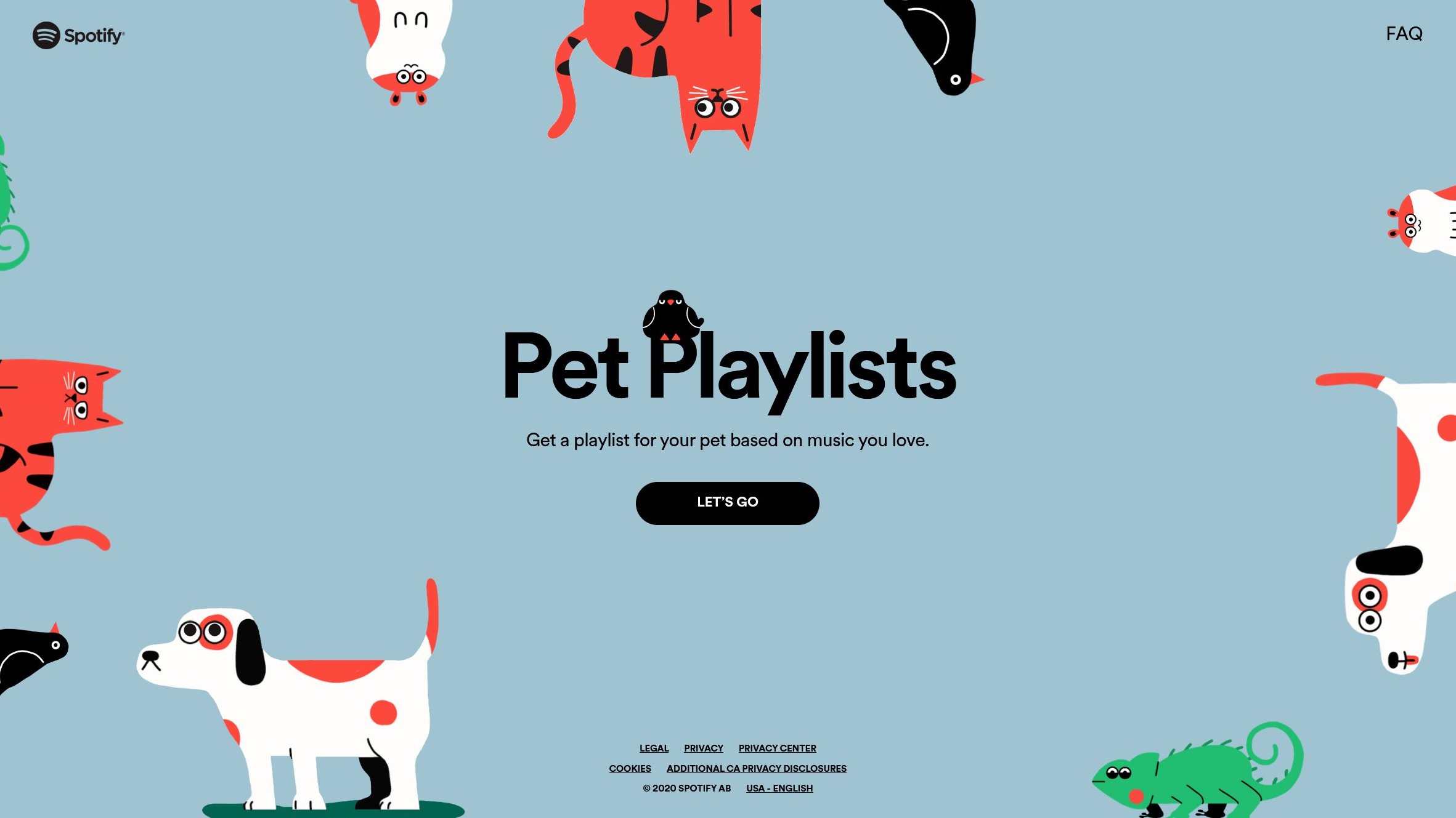 The landing page for Spotify's Pet Playlist creator.