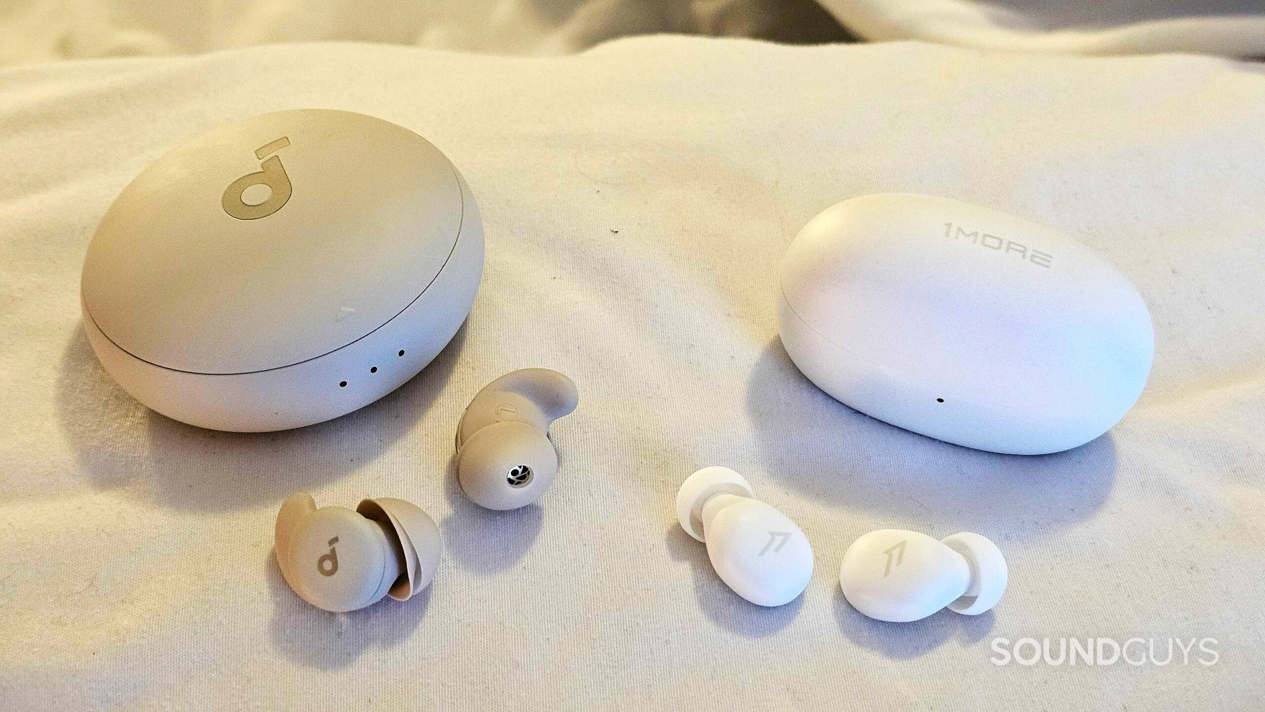 soundcore sleep a20 and 1more z30 sleep earbuds on pillow