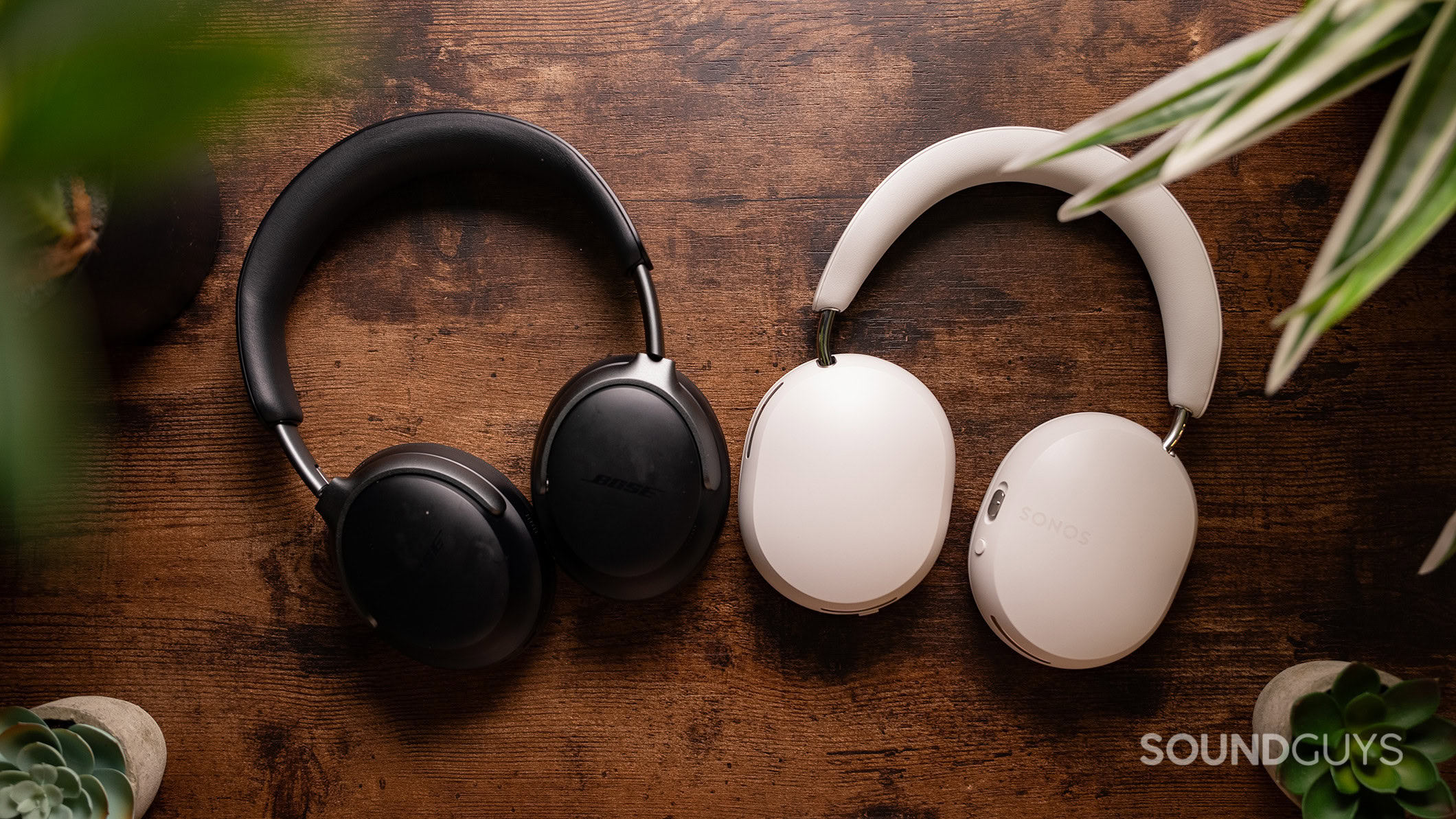 The Sonos Ace and Bose QuietComfort Ultra Headphones on a table. 