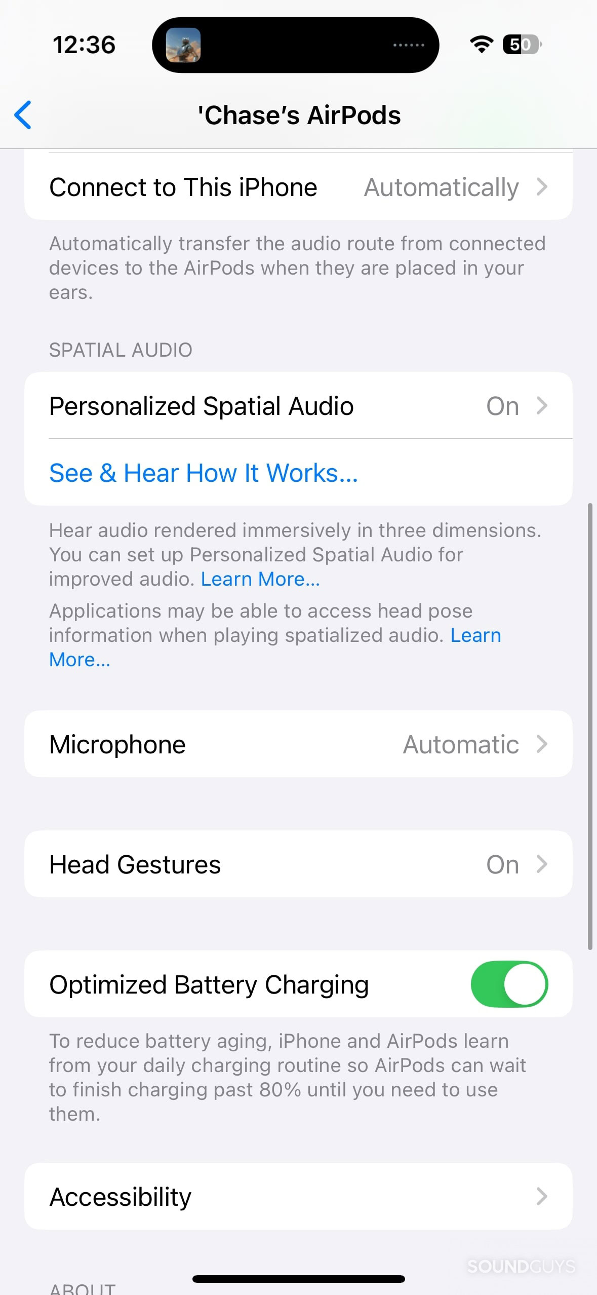 AirPods 4 customization controls in the Settings app.