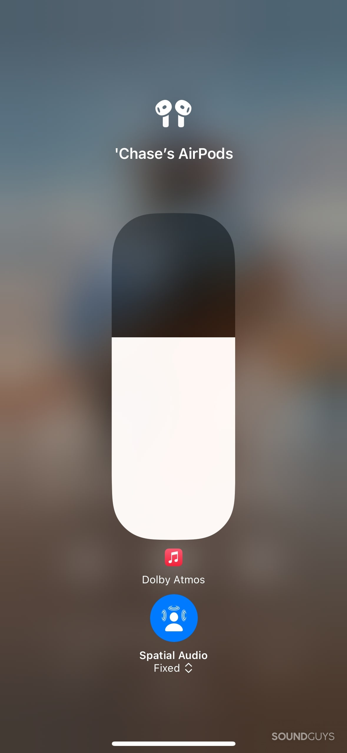 A screenshot of the AirPods 4 control center spatial audio control.