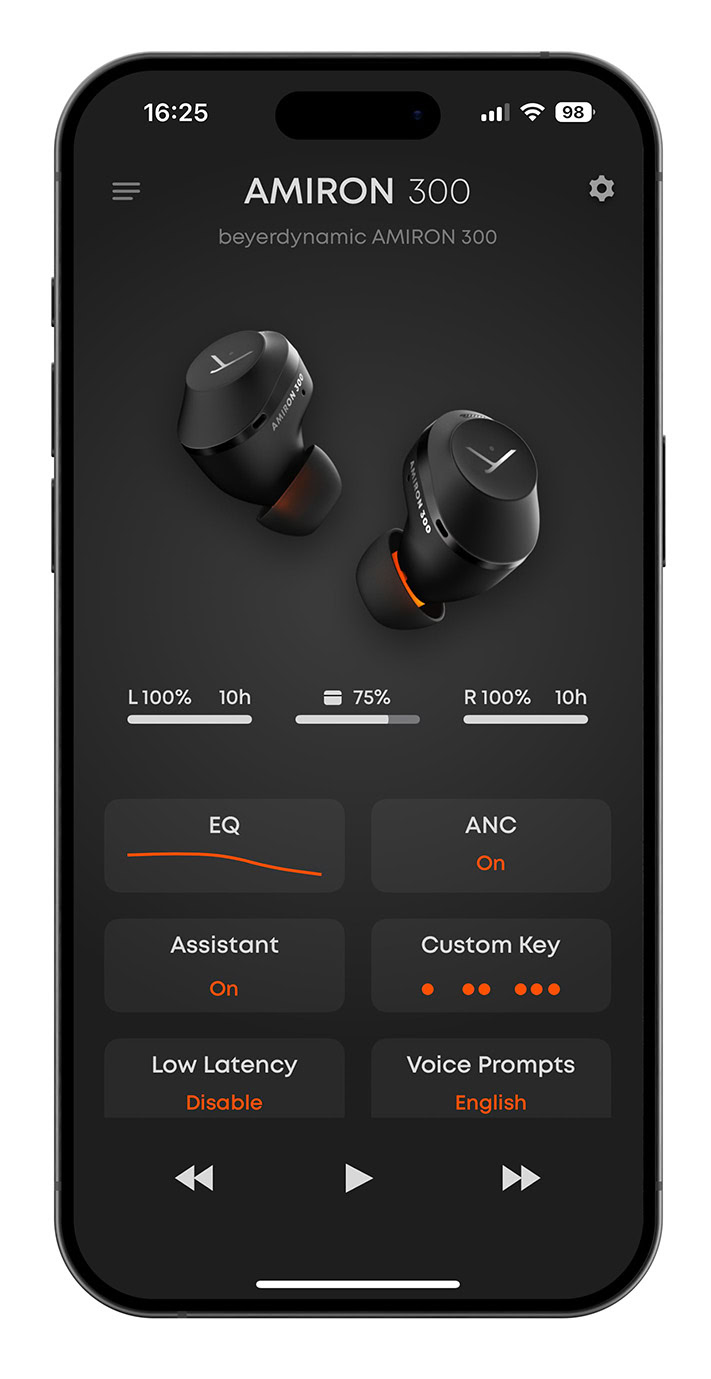 Beyerdynamic AMIRON 300 app home screen.