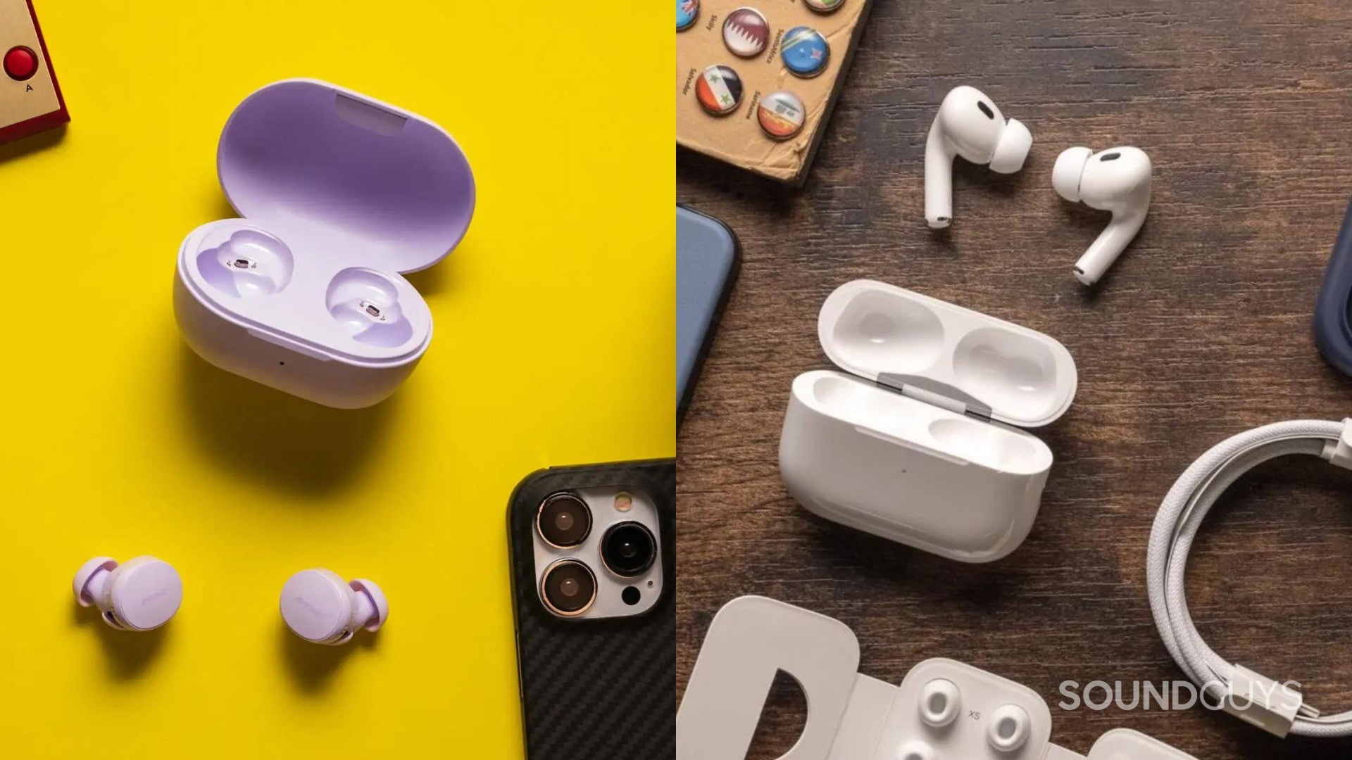 Header photo of the Bose QC 2024 compared to the AirPods Pro 2.