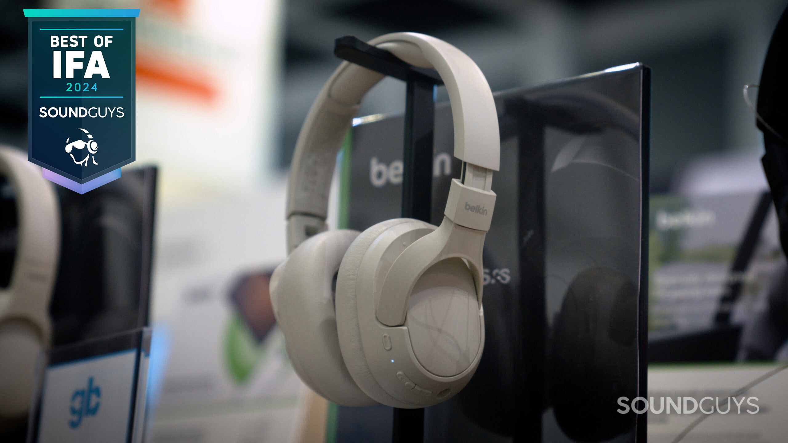 Belkin SoundForm Isolate headphones on display at IFA 2024. 