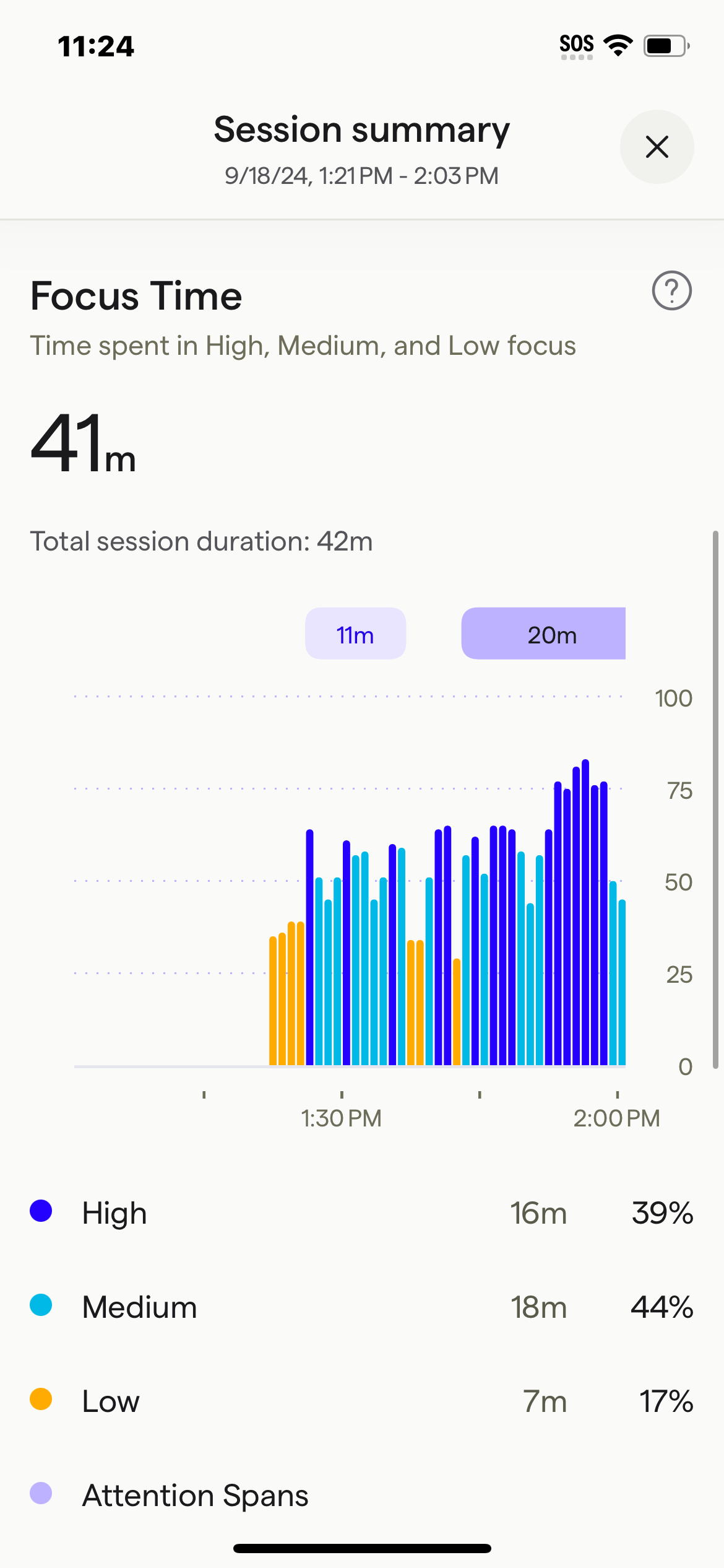 Neurable app focus data recording