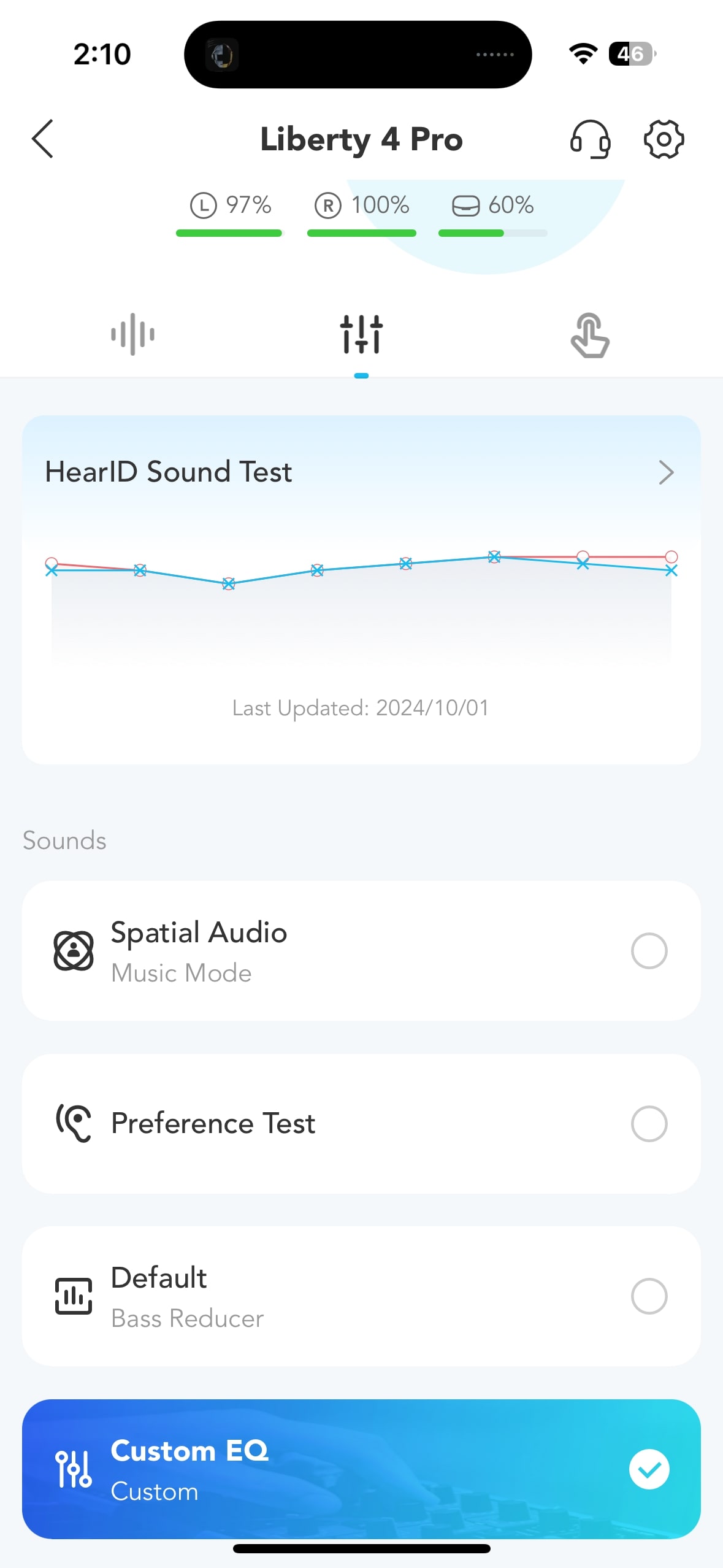 A screenshot of the Anker Soundcore Liberty 4 Pro sound controls.