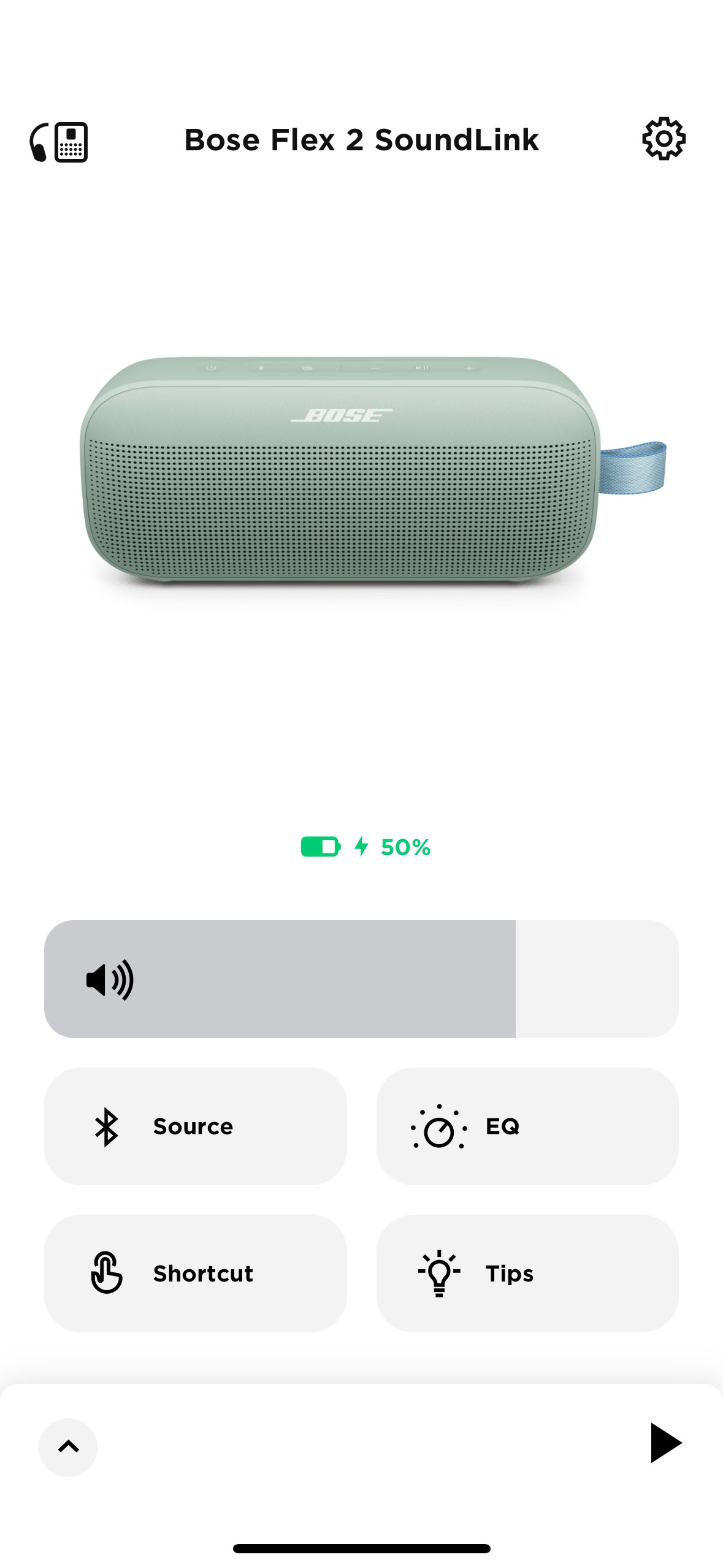 Screen shot of the Bose app while connected to the SoundLink Flex (2nd Gen)