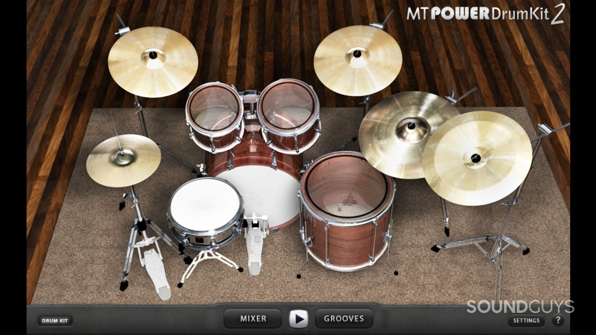 A screen grab of the MT Power Drum Kit 2 VST plugin.