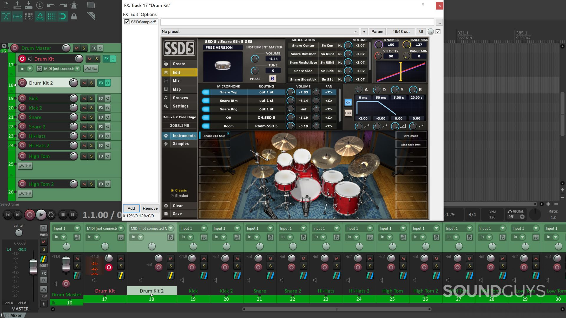 A screenshot of SSD 5.5 Free in Reaper.