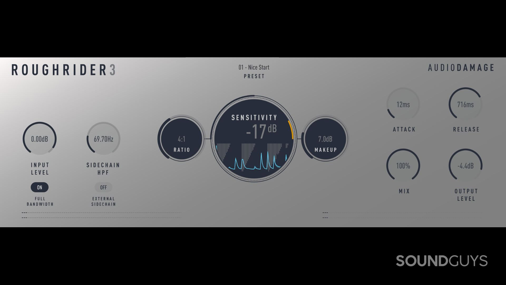 A screenshot of Audio Damage's Rough Rider 3 compressor.