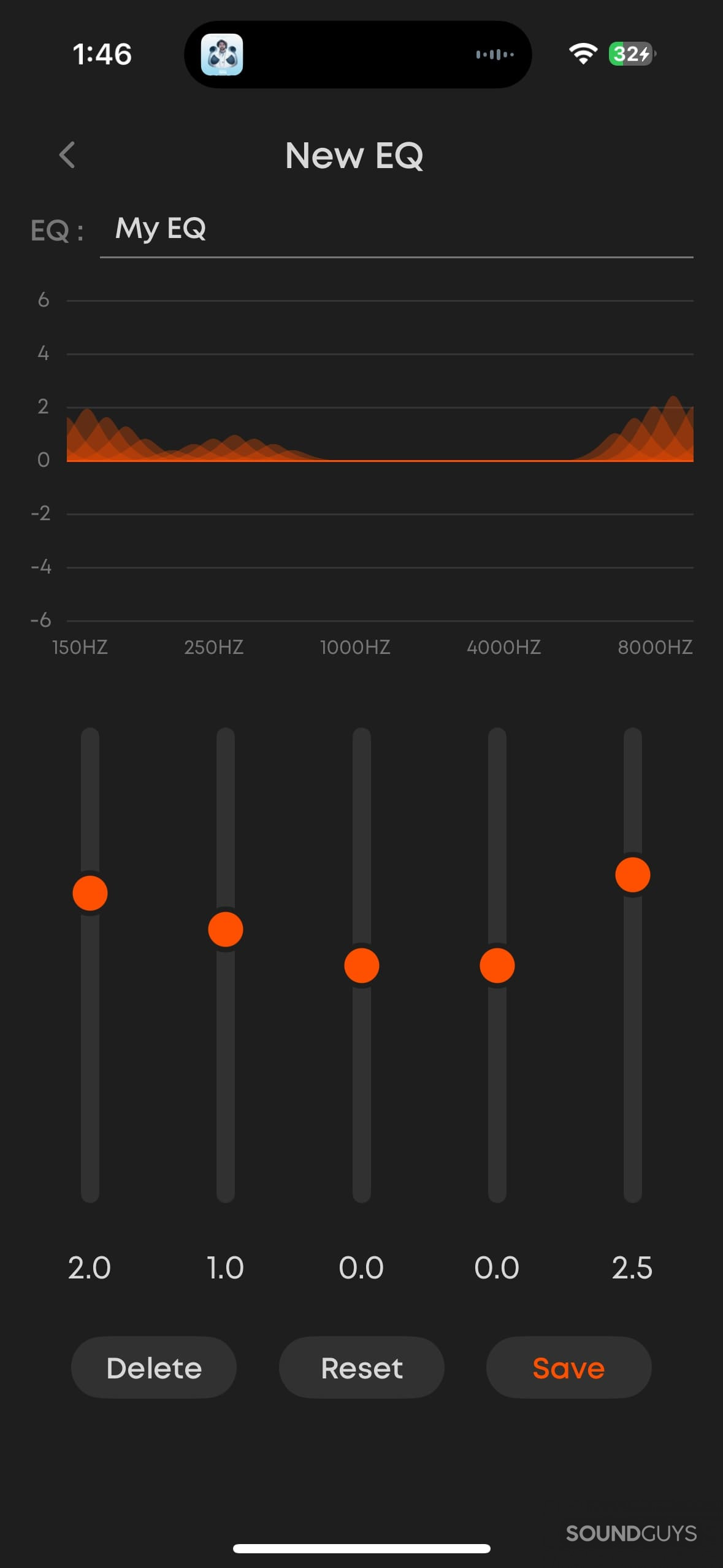 A screenshot of the Beyerdynamic AVENTHO 300 custom equalizer.