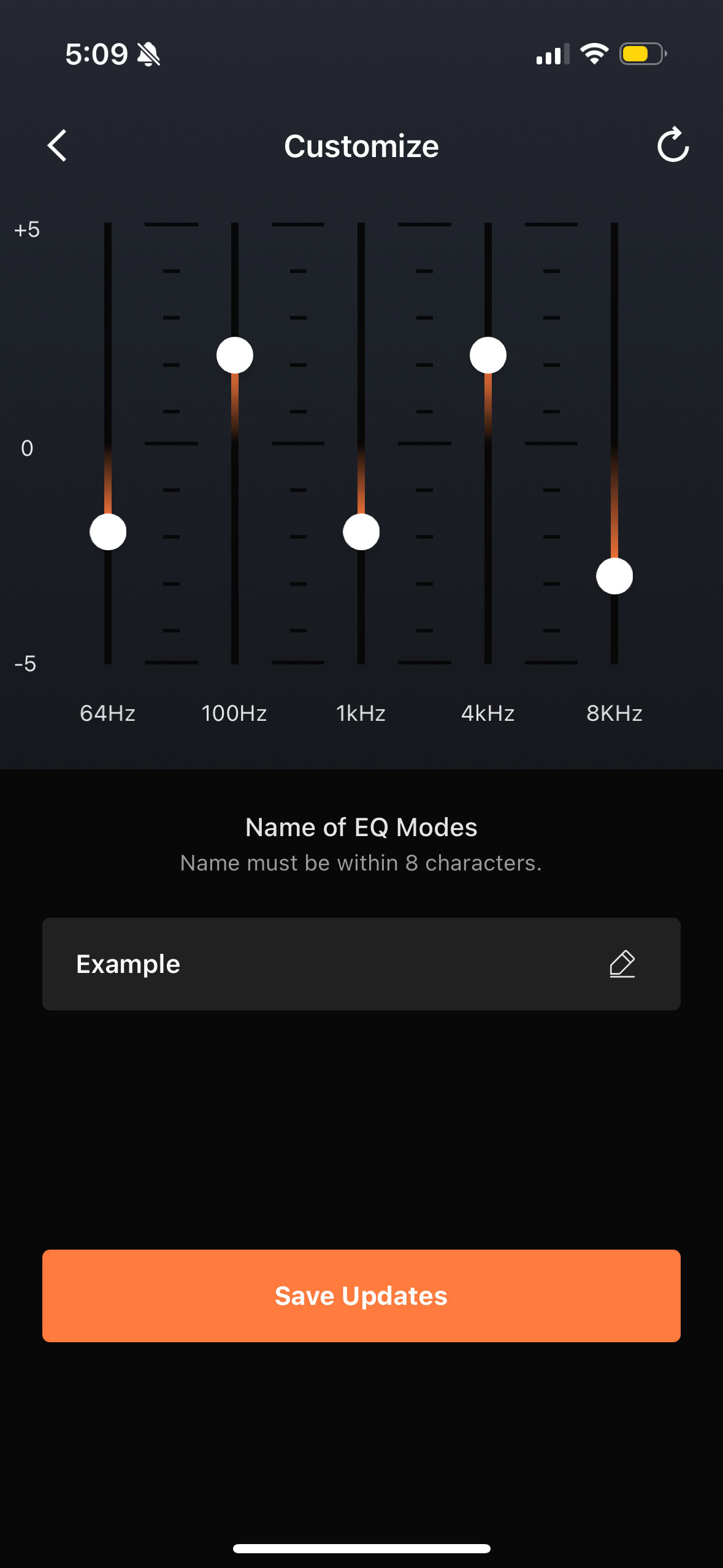 Shokz mobile app with the custom EQ on display.