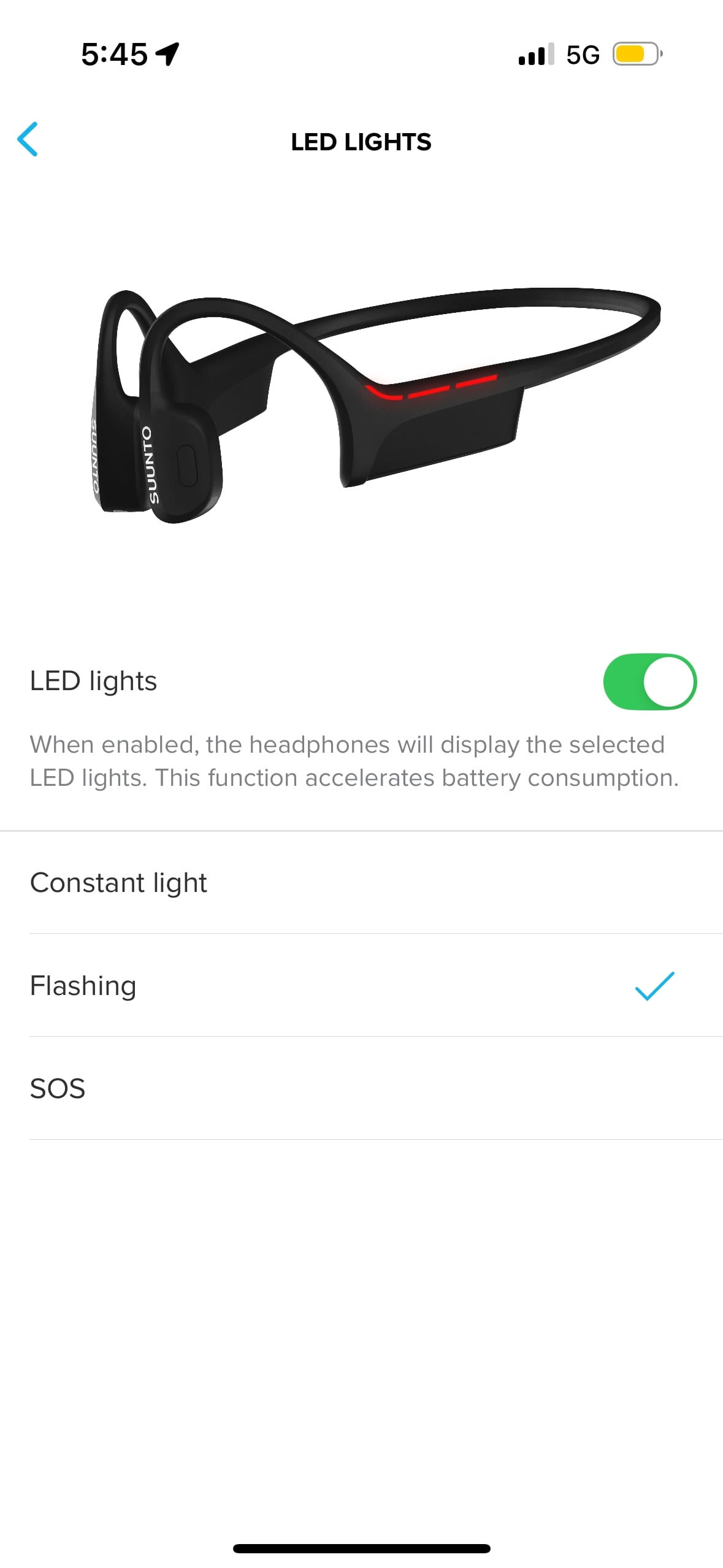 The Suunto app displays the Suunto Wing's LED patterns.