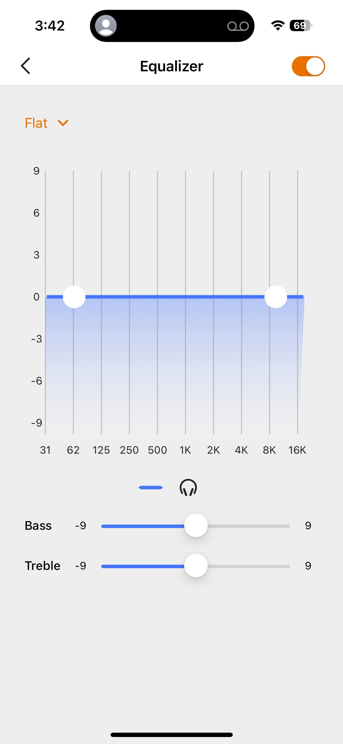 A screenshot of the Creative app equalizer for the Aurvana Ace Mimi.