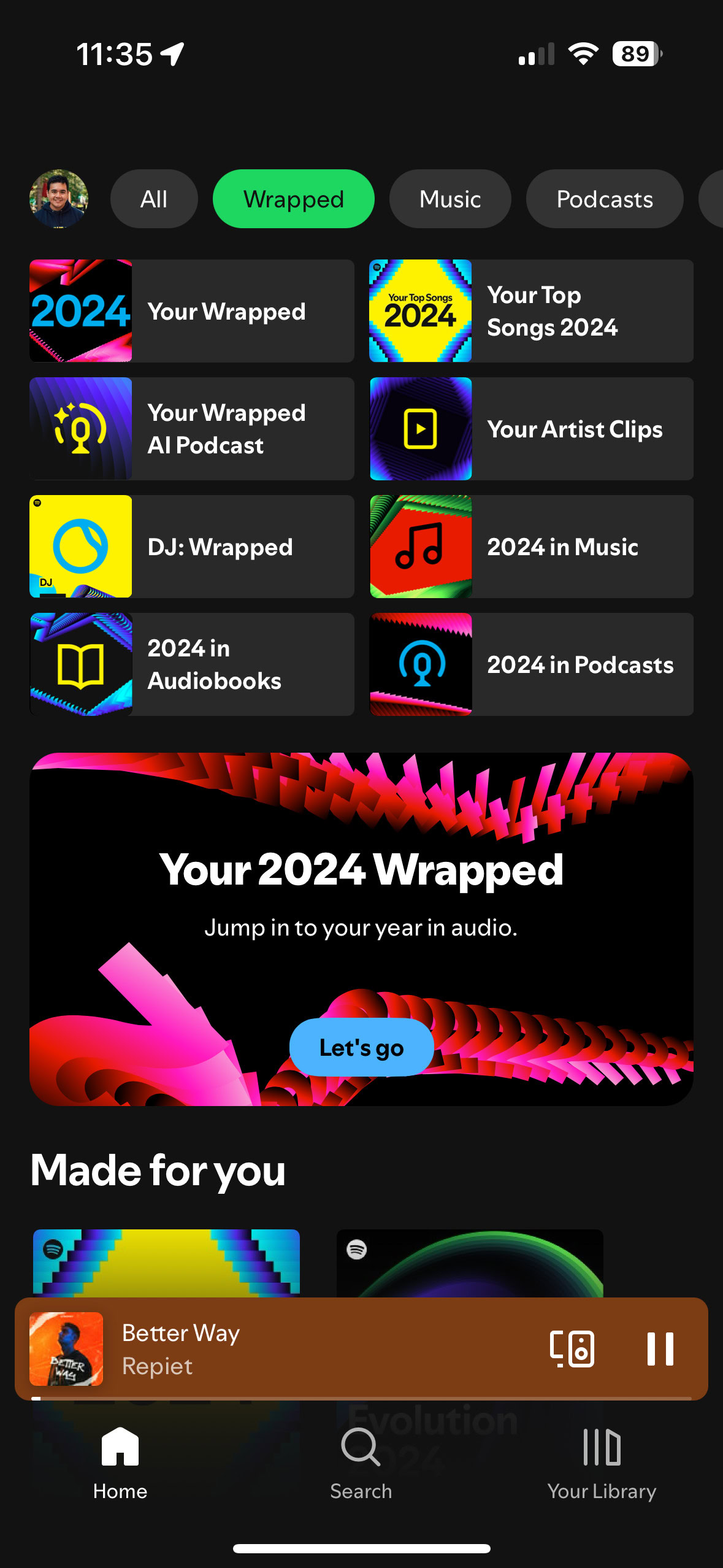 Spotify Wrapped 2024 homepage