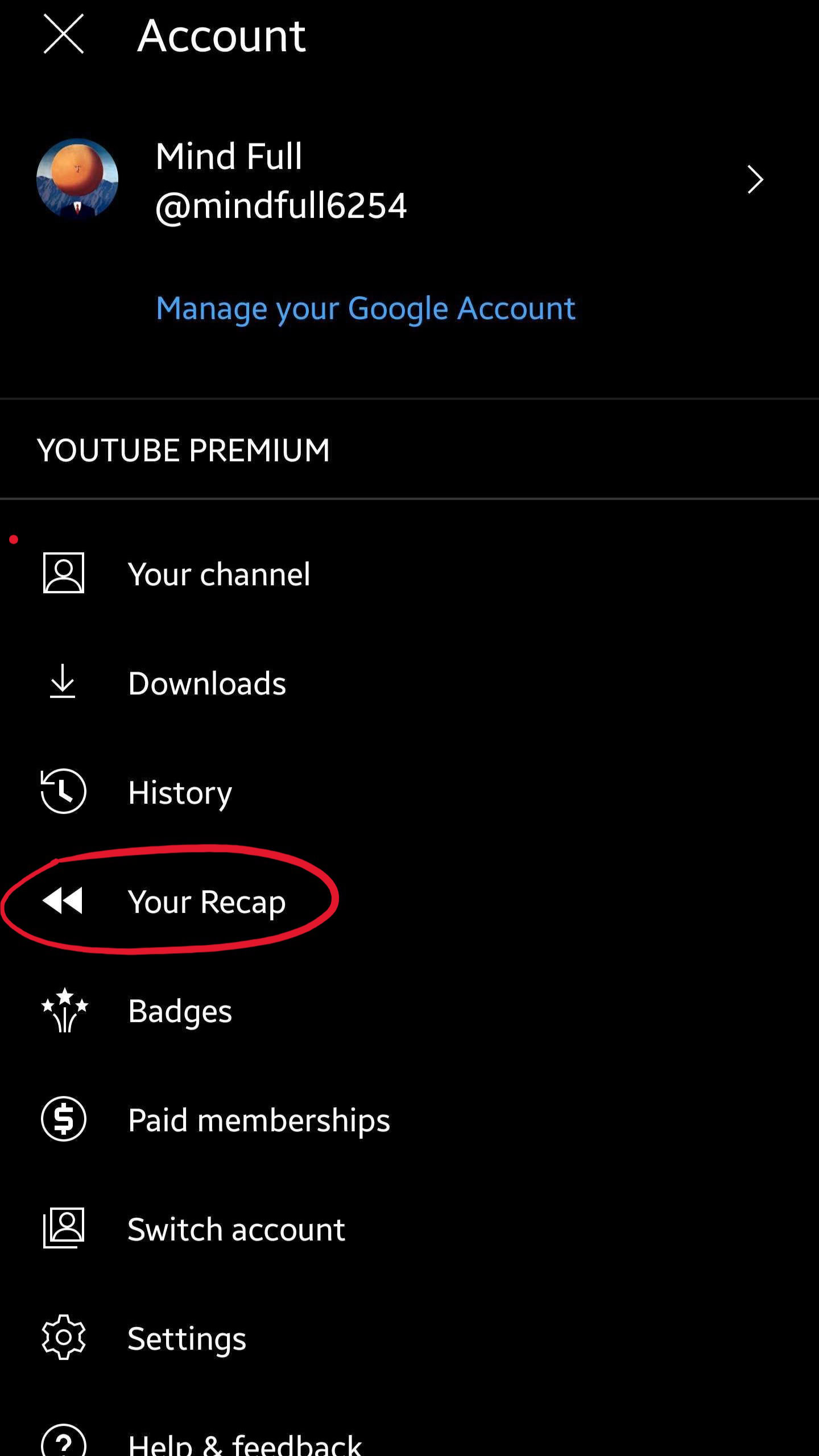 youtube music recap settings