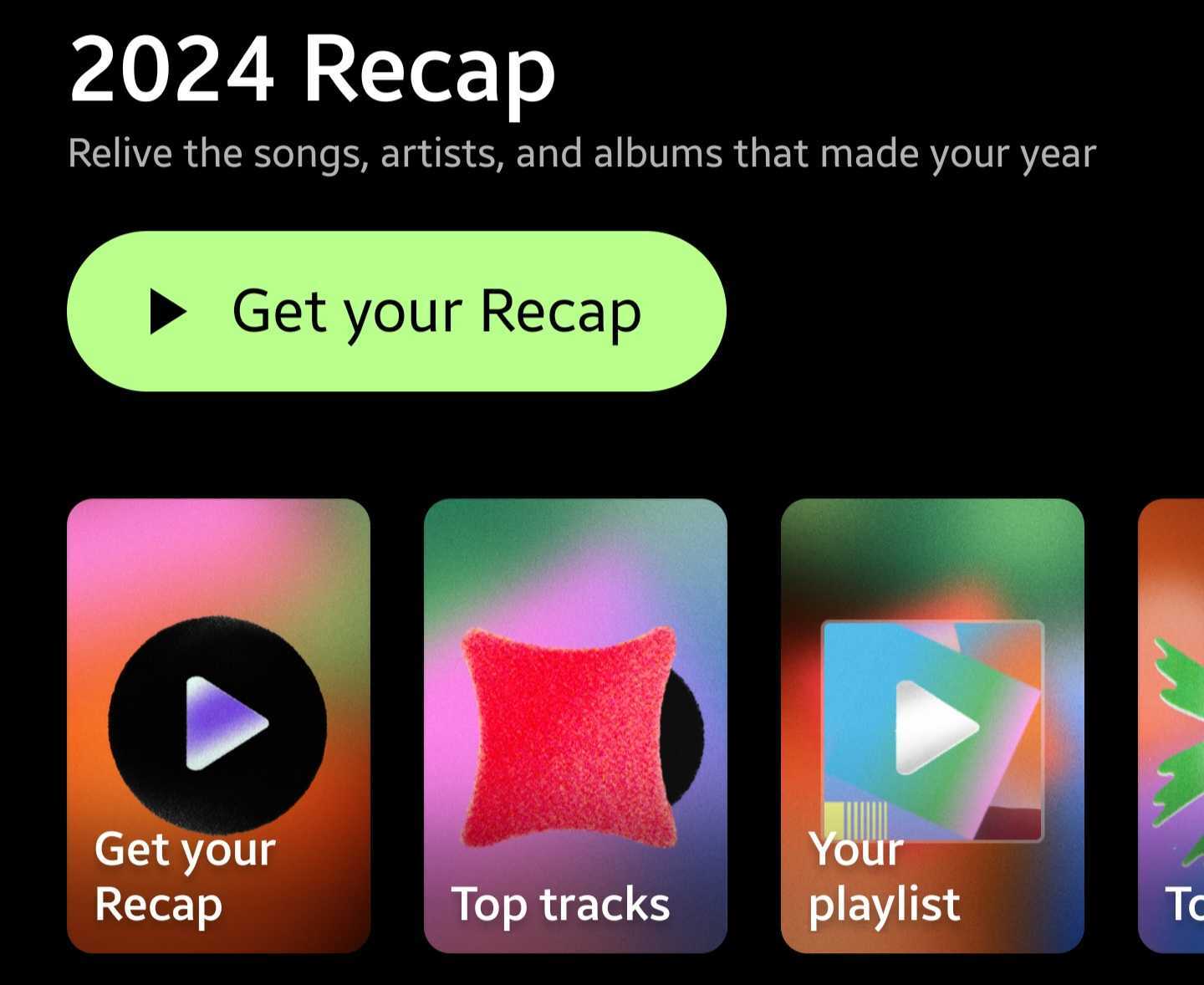 youtube music recap 2024 homescreen