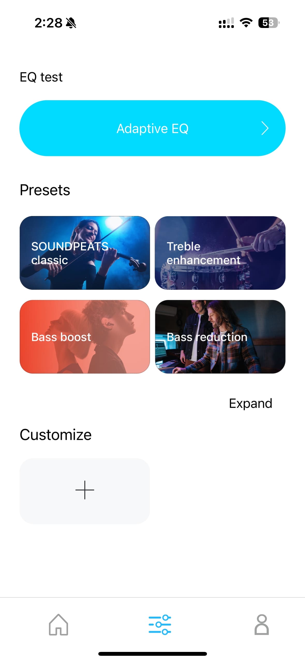 A screenshot of the PeatsAudio app for the SoundPEATS Capsule3 Pro Plus showing the EQ presets.