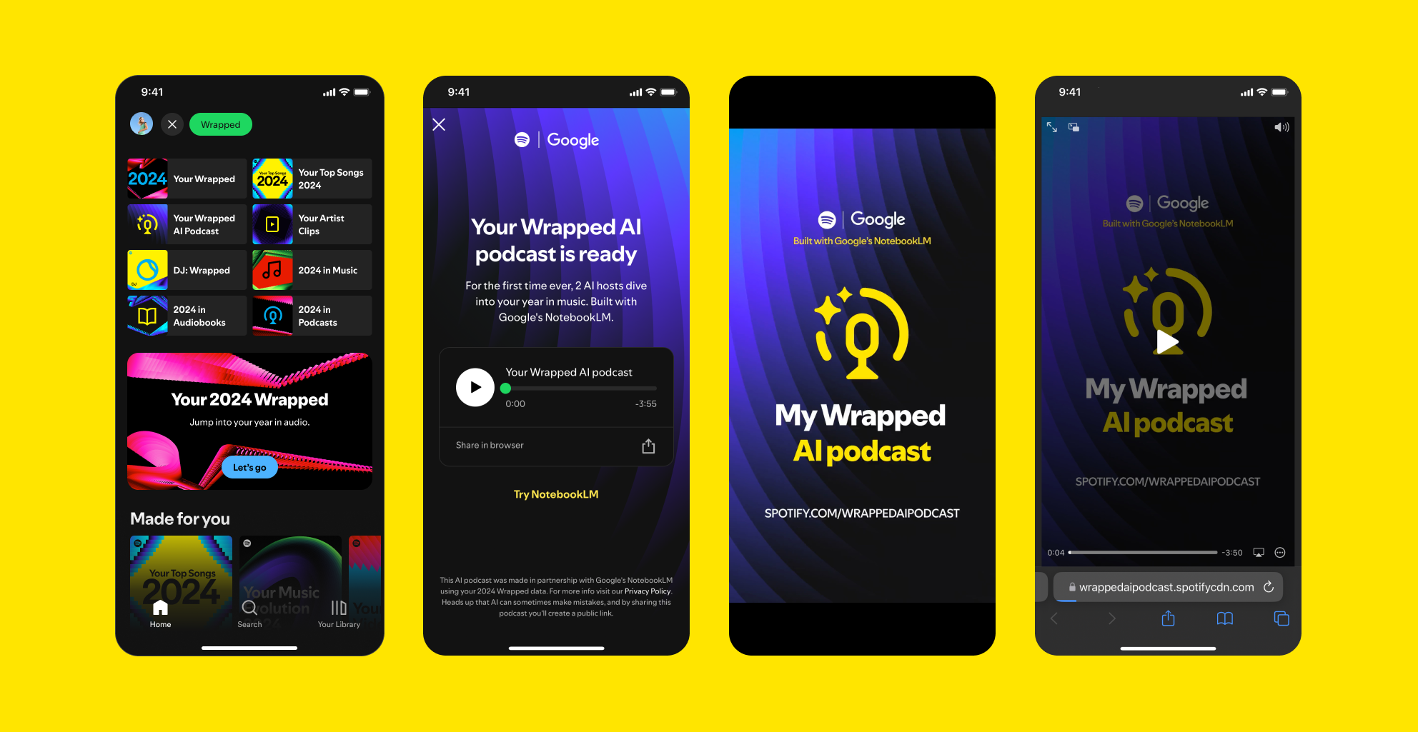 Screenshots of the Spotify Wrapped AI Podcast. 