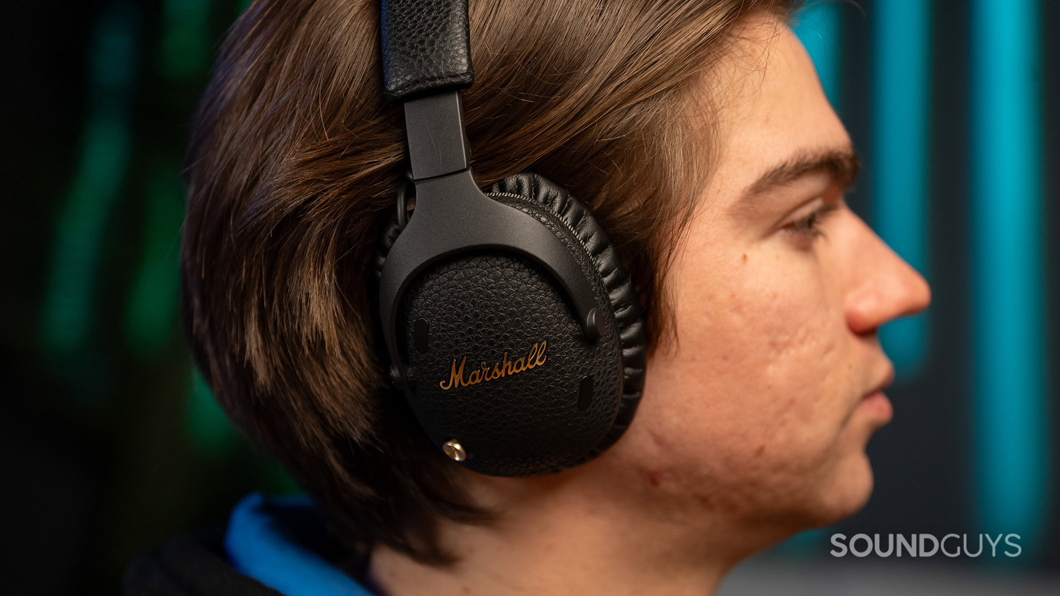 A man wearing the Marshall Monitor III ANC headphones.